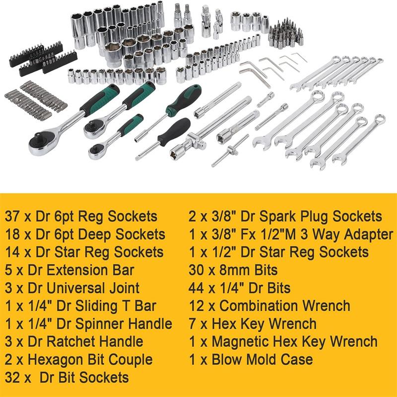 Professional 216 Pcs Tool Set, Professional Mechanic Tool Kit and Sockets Wrenches Set with Storage Box, Metric and Sae