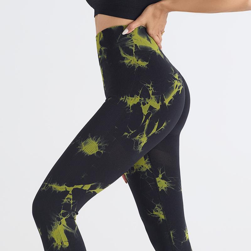 Seamless tie-dye high waist tight yoga clothes peach buttocks training yoga pants sports running fitness pants women