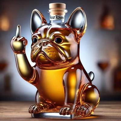 Прозрачная стеклянная бутылка для красного вина в форме французского бульдога, неправильной формы, герметичная, для виски/водки.