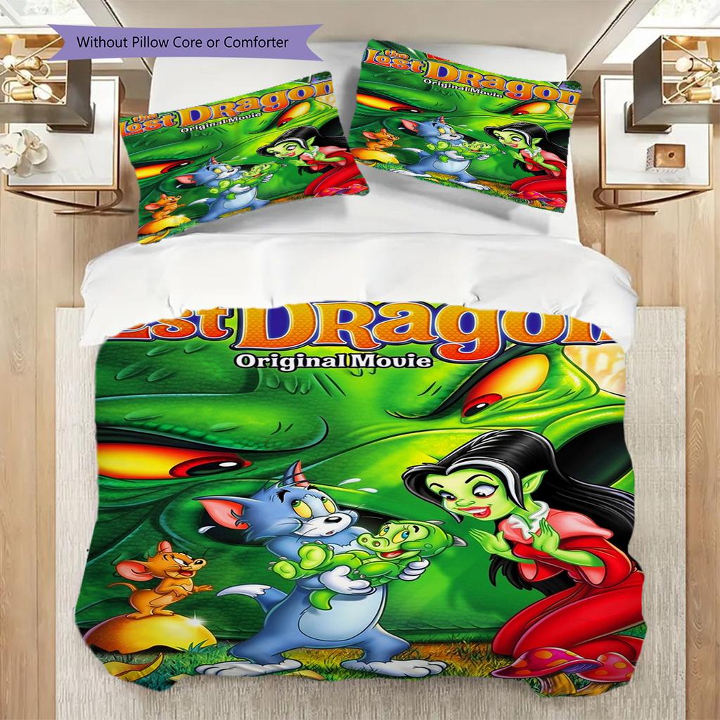 Tom Jerry Shiver Whiskers Adventure Three-piece set (1 * duvet cover + 2 * pillowcase, without core) 2D Flat Christmas birthday gift