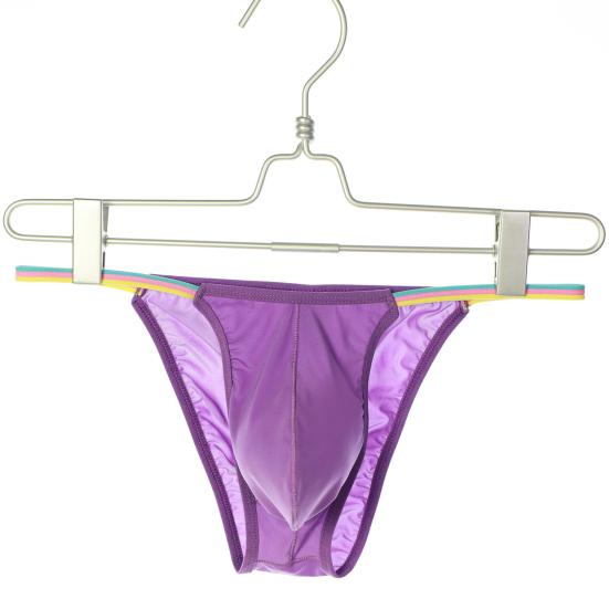 Men Thong Colorful Waistband Stretch Ice Silk Solid Color Sexy U Convex Briefs