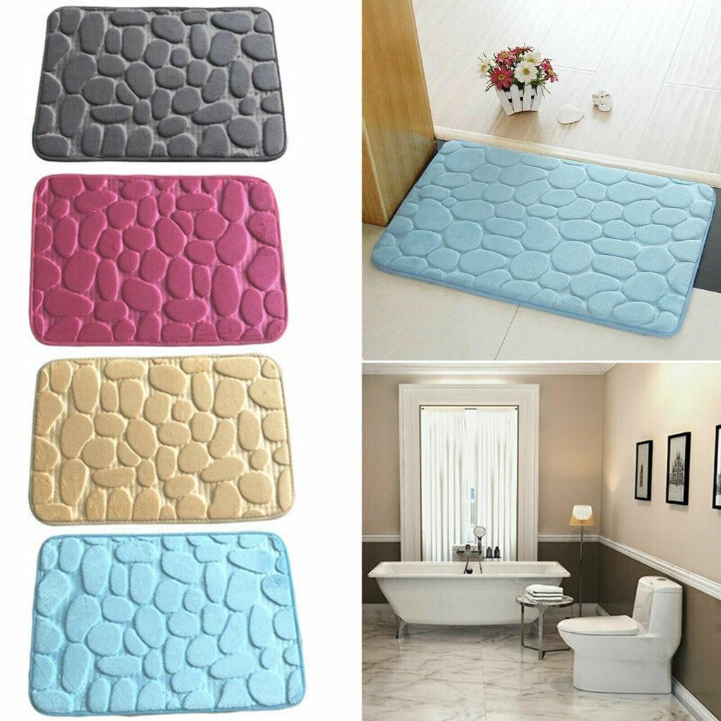Mat Bath Nonslip Memory Foam 3d Cobble Stone Shape Microfibre Pebble Rug Toilet
