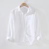 Men's Casual Long-Sleeve White Linen Shirt - Lightweight, Trendy Spring/Summer Top