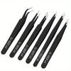 6pcs Anti-static ESD Stainless Steel Tweezers Maintenance Tools Industrial Precision Curved Straight Repair