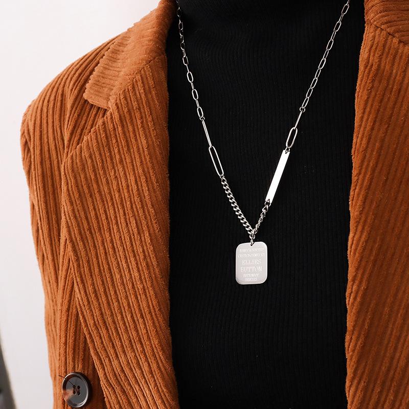 Personalized Trendy Square Brand English Letter Pendant Collarbone Chain, The Same Fashionable Necklace