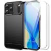 Case for iPhone 17 Pro Max - BOOLING - Carbon Fiber Shockproof Protection Black - 2 Tempered Glass