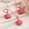 Fashion Pink Strawberry Synthetic Shell Drop Earrings Jewelry Sets For Women Wedding Rose Gold Color Necklace