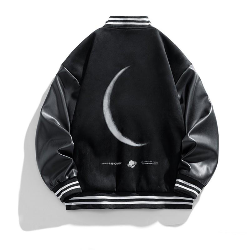 Men's Fashion Brand Patchwork Leather Jacket New Embroidered American Baseball Suit Boom Street Handsome Fashion Jacket