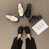 Black Spring New Casual Small Leather Shoes Retro Platform One Pedal Bag Head Half Slippers Women