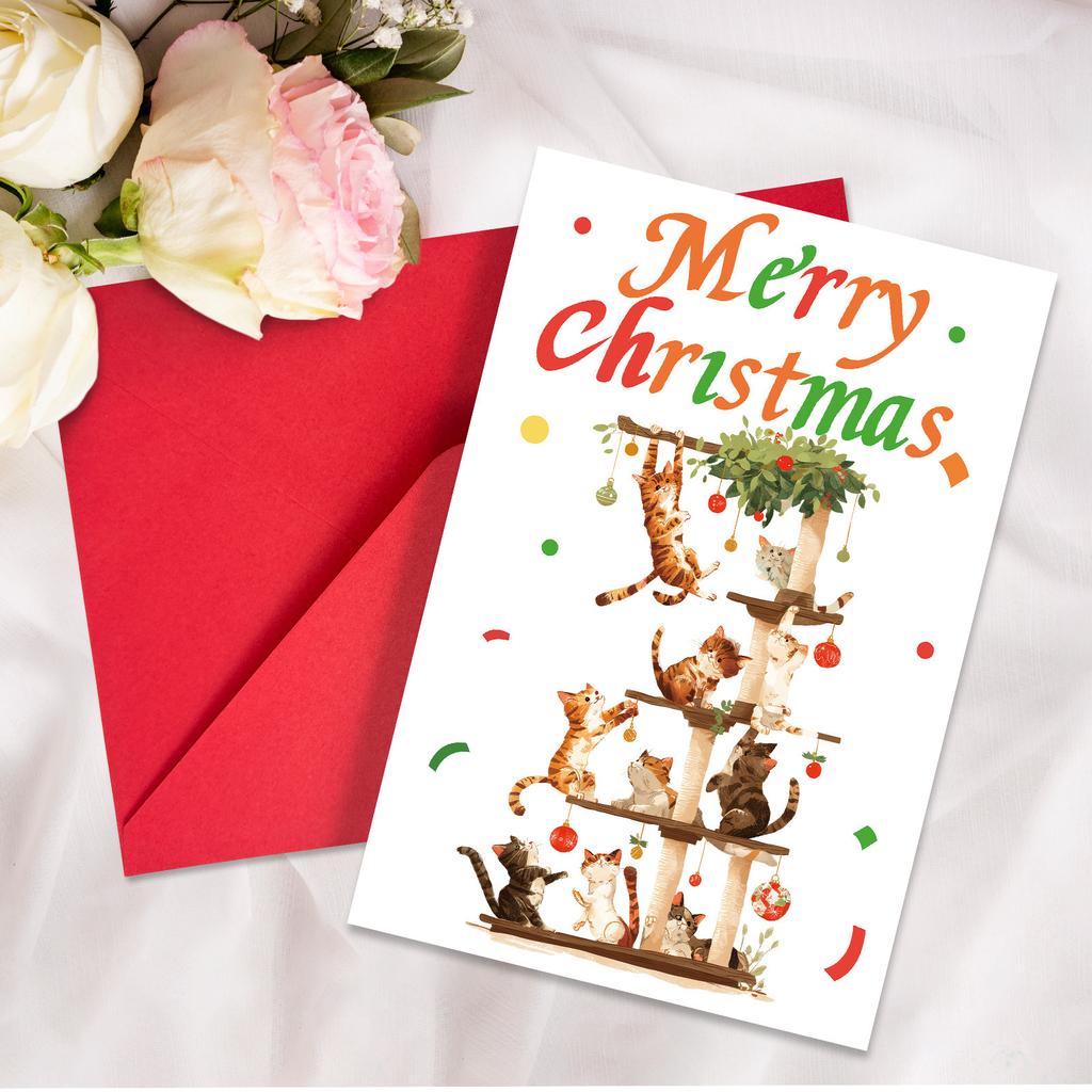 10PCS Cute Cartoon Christmas Greeting Cards Set with Envelopes, Large Size Hand-drawn Xmas Cards for Holiday Wishes & Gifts