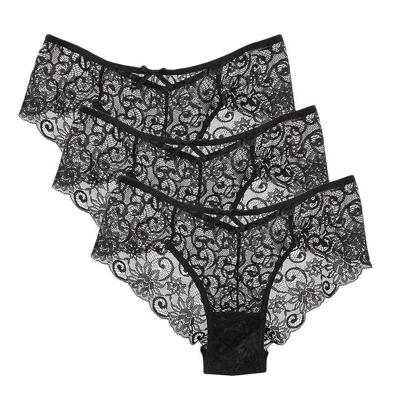 Womem Sexy Lace Panties Floral Hollow Soft Comfort Briefs Lingerie Underwear 3 Pieces