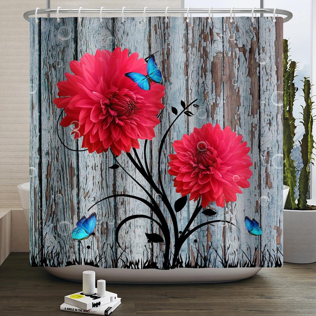 Деревенская занавеска для душа с подсолнухами и ромашками, бабочки, цветочный винтажный кантри фермерский дом, цветок, деревянная доска, водонепроницаемая занавеска для ванной