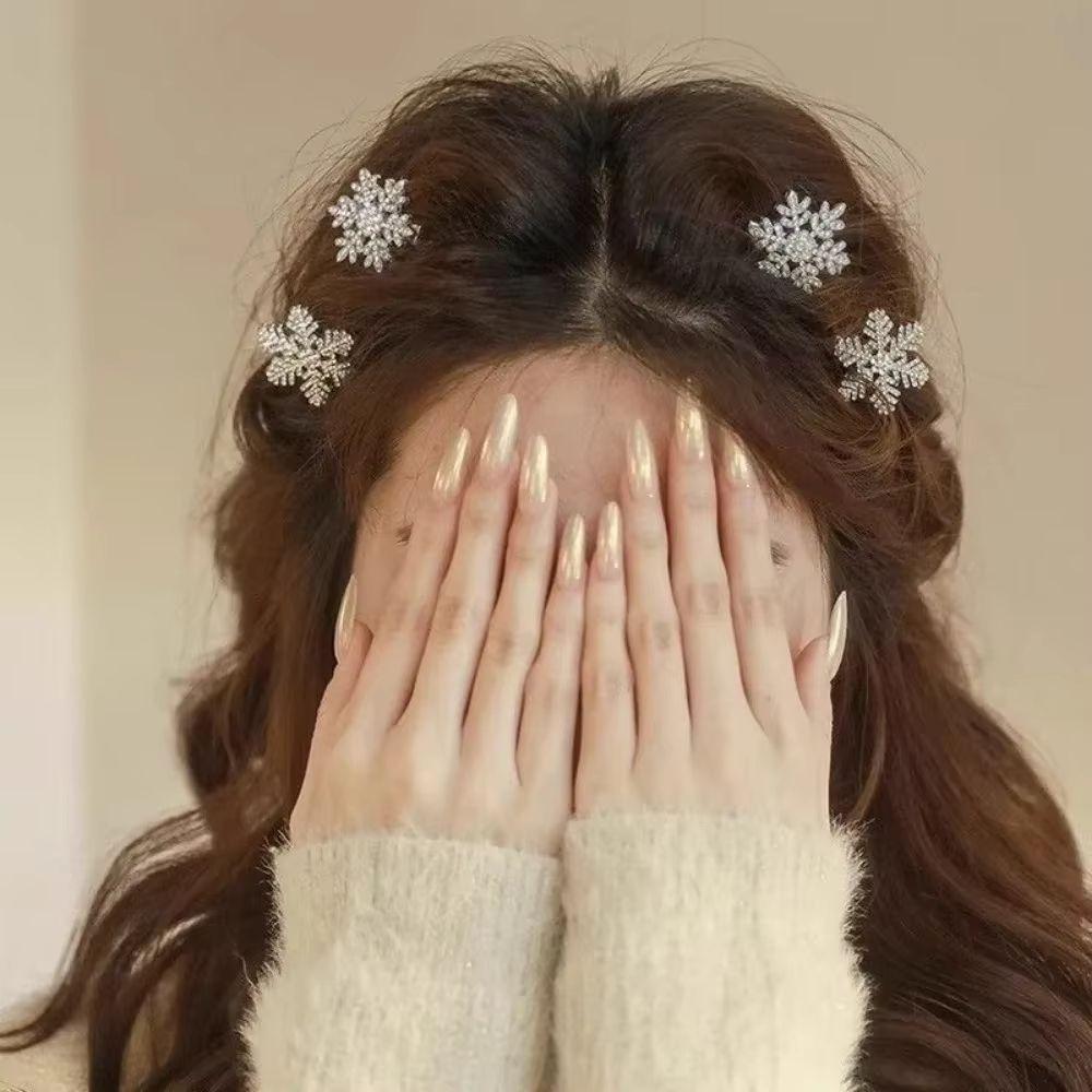 Elegant Rhinestone Snowflake Hair Clip Girl's Festive Duckbill Clip for 10Pcs Stage Performance