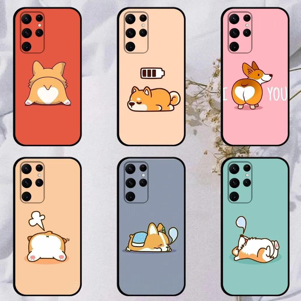 Милый щенок корги Чехол для телефона для Samsung S23,23,22,30,21,10,9,Note20 Ultra,Lite,Ultra,5G,Plus,FE,Черный мягкий чехол