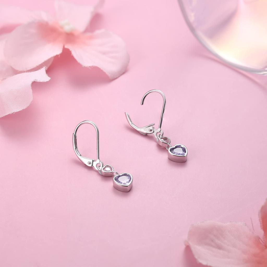 Heart Hoop Earrings for 3 Mini Hearts Crystals and 925 Sterling Silver Hypoallergenic Dangle Hoops with Hoops and Tiny Earrings for Kids Jewelry