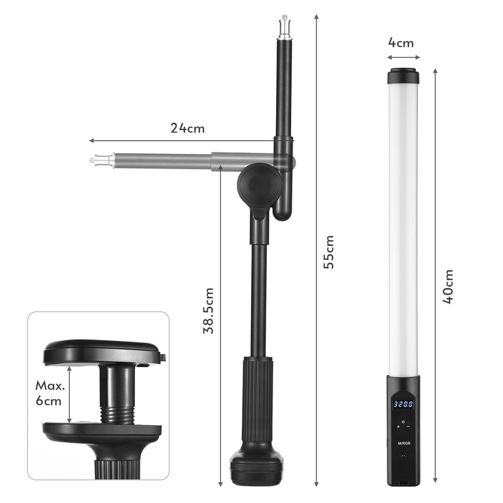 RGB LED Tube, Bicolor Temperature 3200K 5500K   with 9 Color Effects and Remote Control, for Photography Vlog Live Streaming