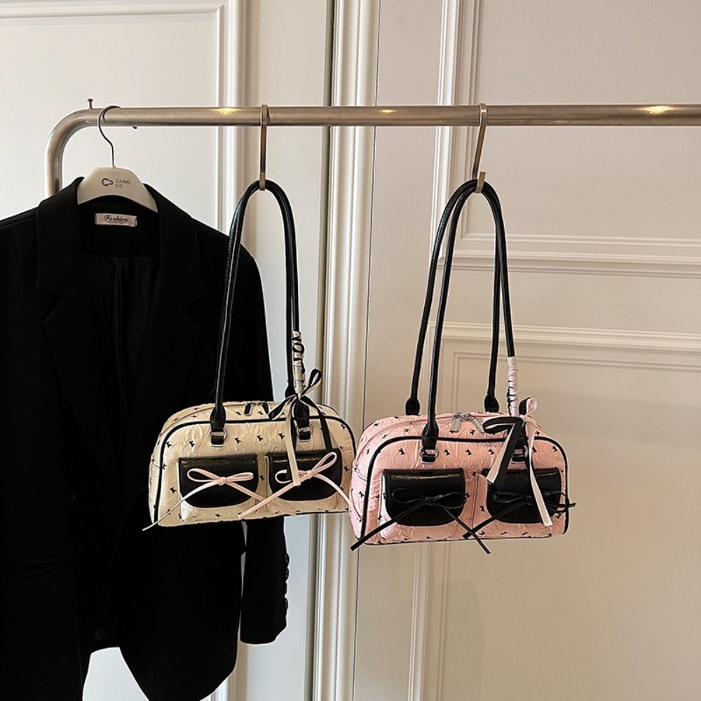 Korean Style Bow Ribbon Shoulder Bag Commuting Y2k Armpit Bag French Stick Underarm Bag Daily