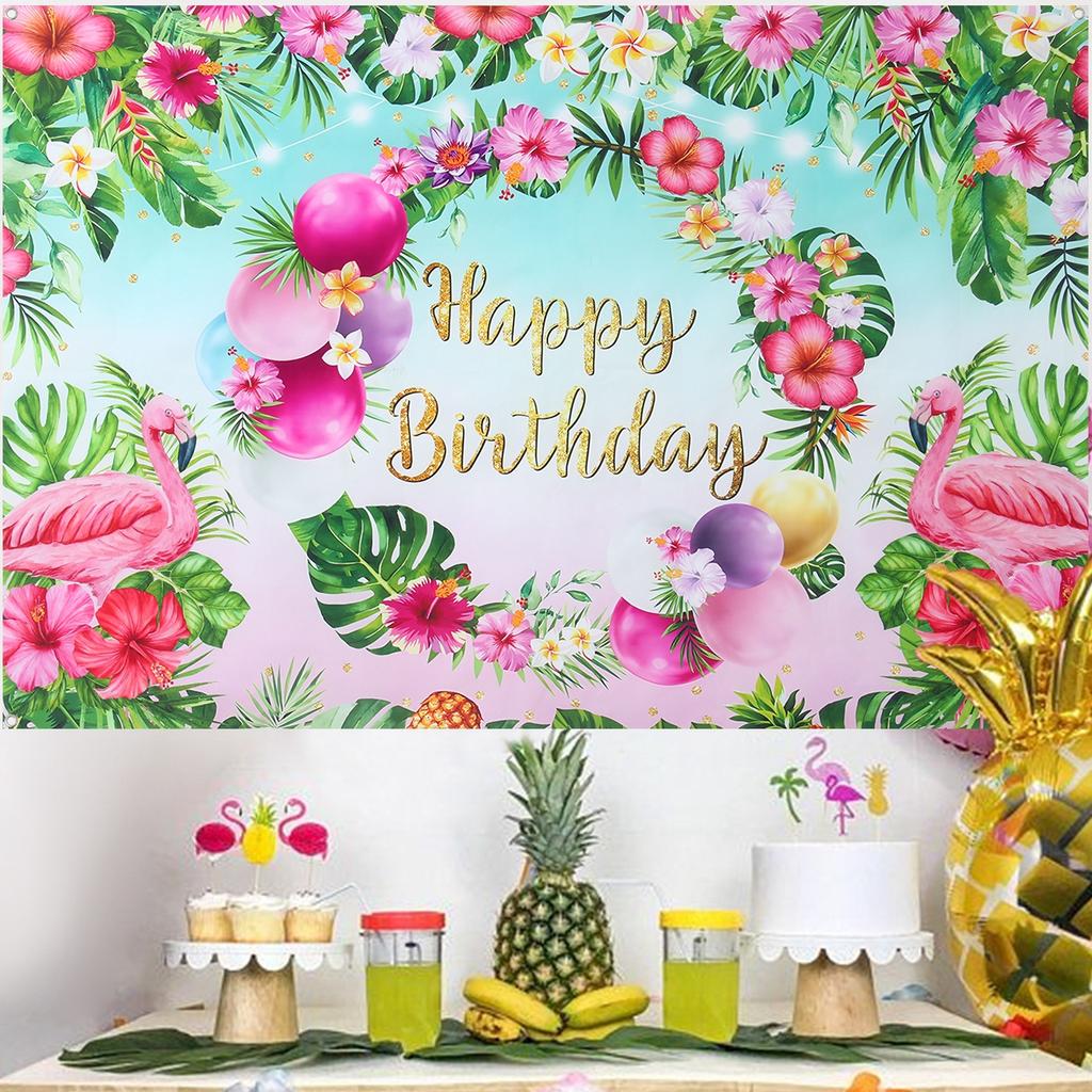 Hawaii Tropical Photography Backdrop Seaside Flamingo Birthday Party Decoration Background Summer Hawaii Theme Party Supplies