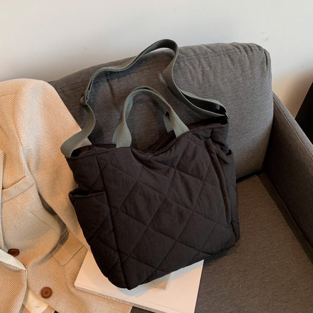 Женская стеганая сумка-тоут, большая вместимость, однотонная сумка через плечо, мягкие стеганые сумки для поездок на работу, регулируемый ремень, сумка на одно плечо