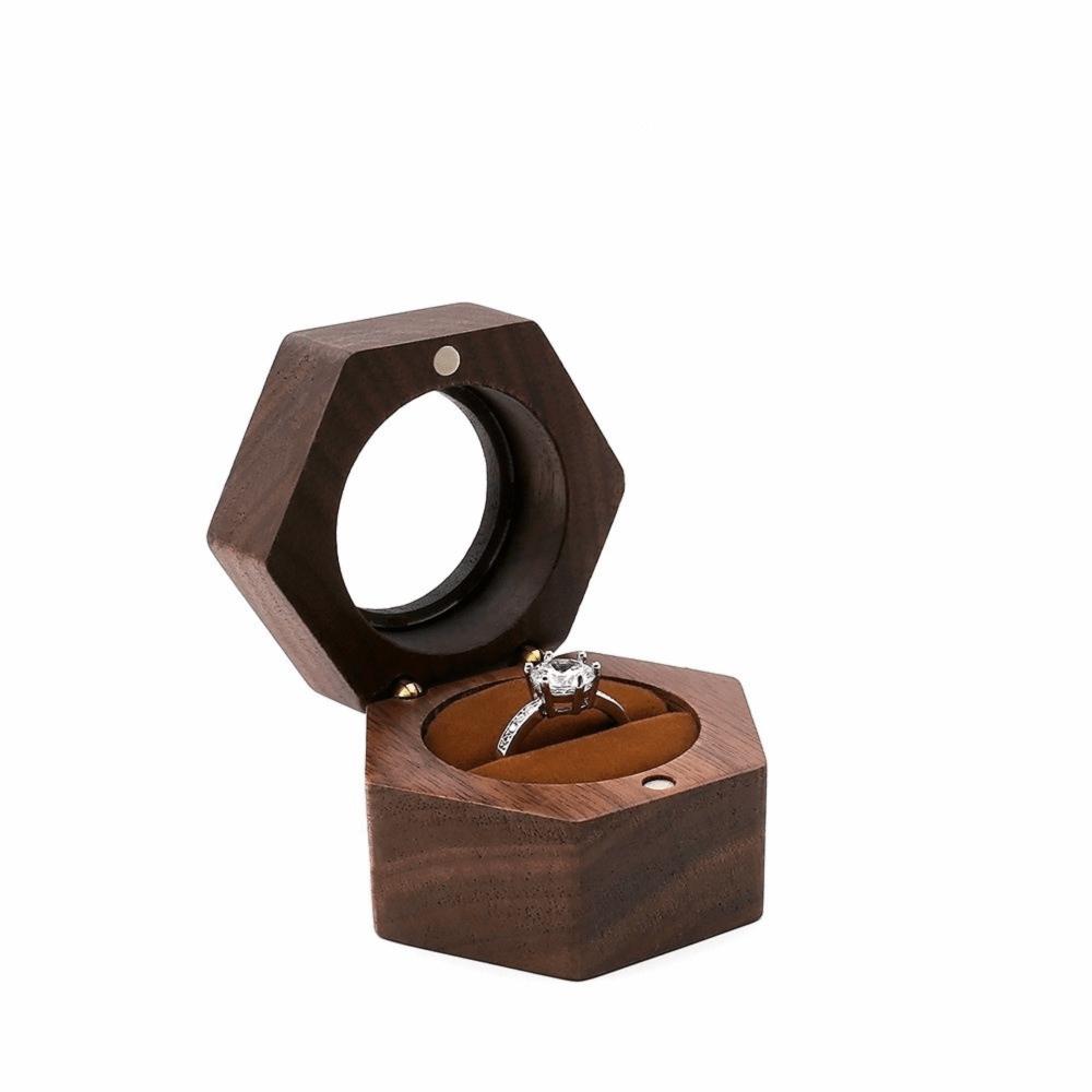 Velvet Lining Ring Display Box Retro Couples Ring Box Classic Wooden Jewelry Box Engagement Gift