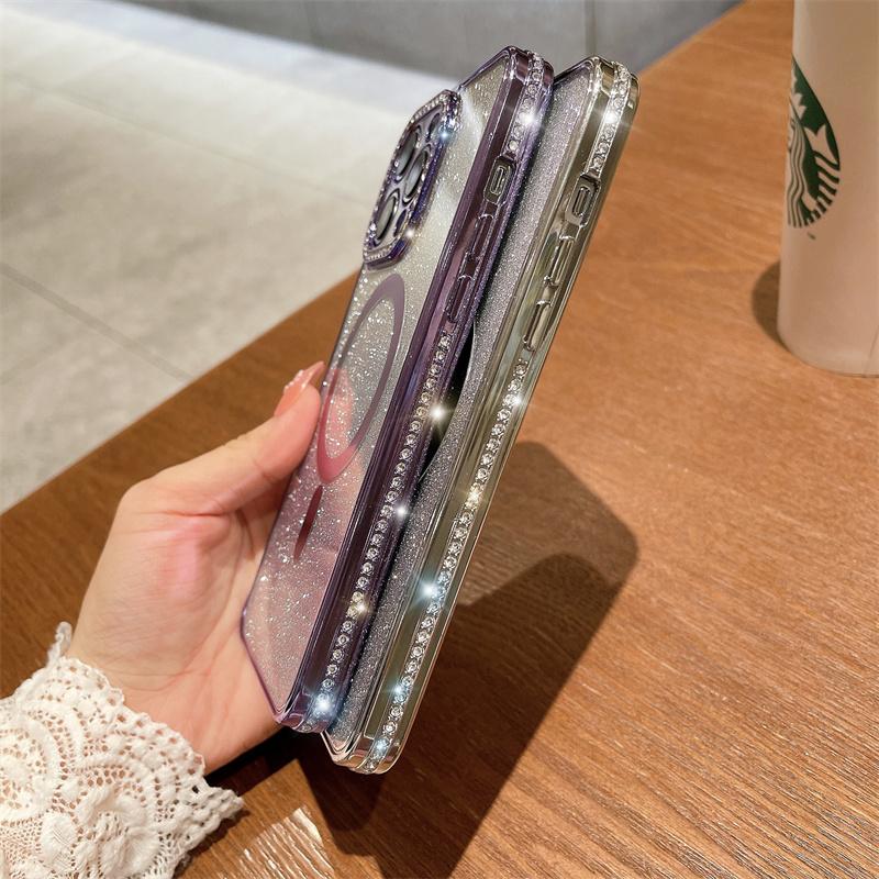 Luxury Fashion Electroplating Gradual Glitter Diamond Magnetic Phone Case For iPhone 15 14 13 12 11 Pro Max Shockproof Cover For iPhone 14 13 12 11