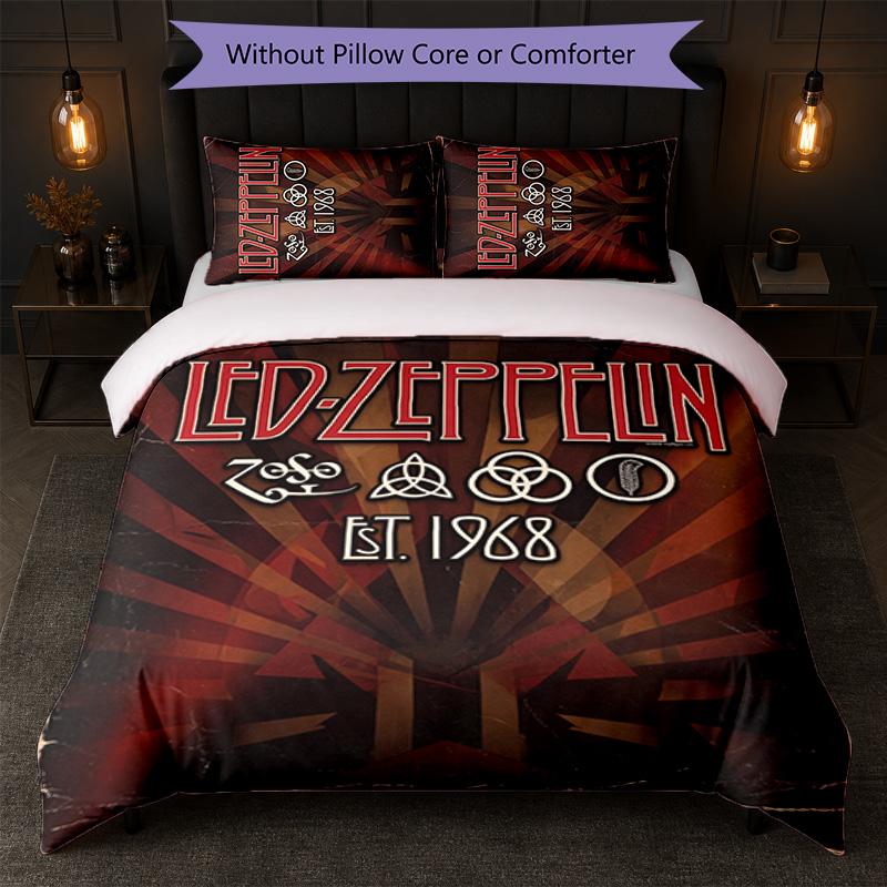 Led Zeppelin Print 3Pcs Bedding Set Duvet Cover With Two Pillowcases Soft Bed Linen For Household Bedroom