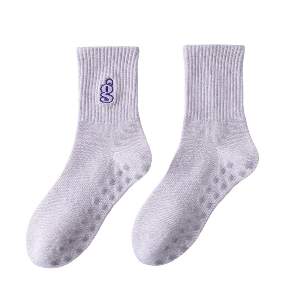 Cotton Pilates Socks for Women Breathable Non-Slip Professional Yoga Socks High-elastic Embroidery Mid Tube Socks for Yoga Dance