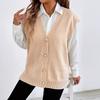 Women Knitting Vest V-neck Sleeveless Loose Fit Sweater Vest with Faux Pearls Buttons Decor Solid Color Casual Knitting Waistcoat