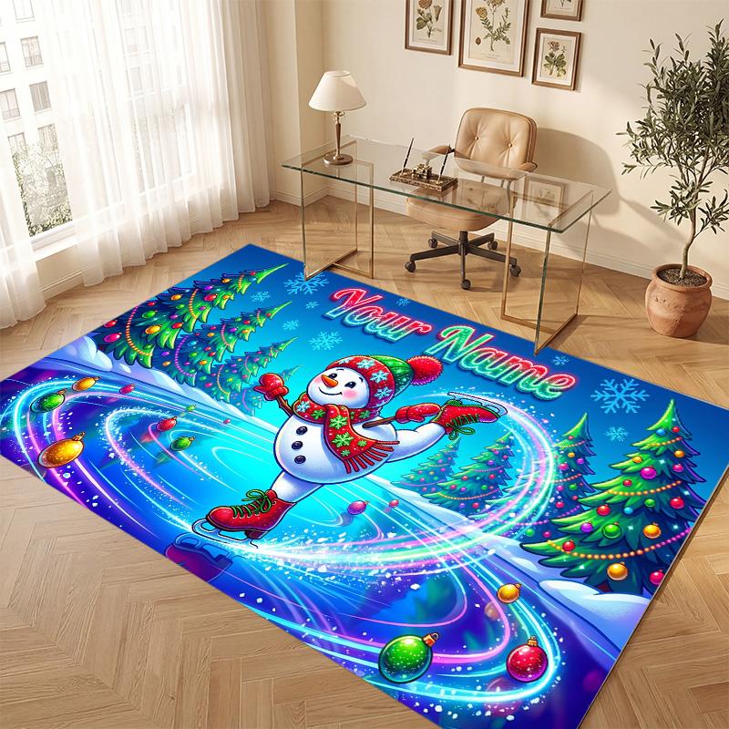 Winter Theme Soft Crystal Velvet Rug Custom Name & Text Print Non Slip Floor Rug for Bedroom Living Room