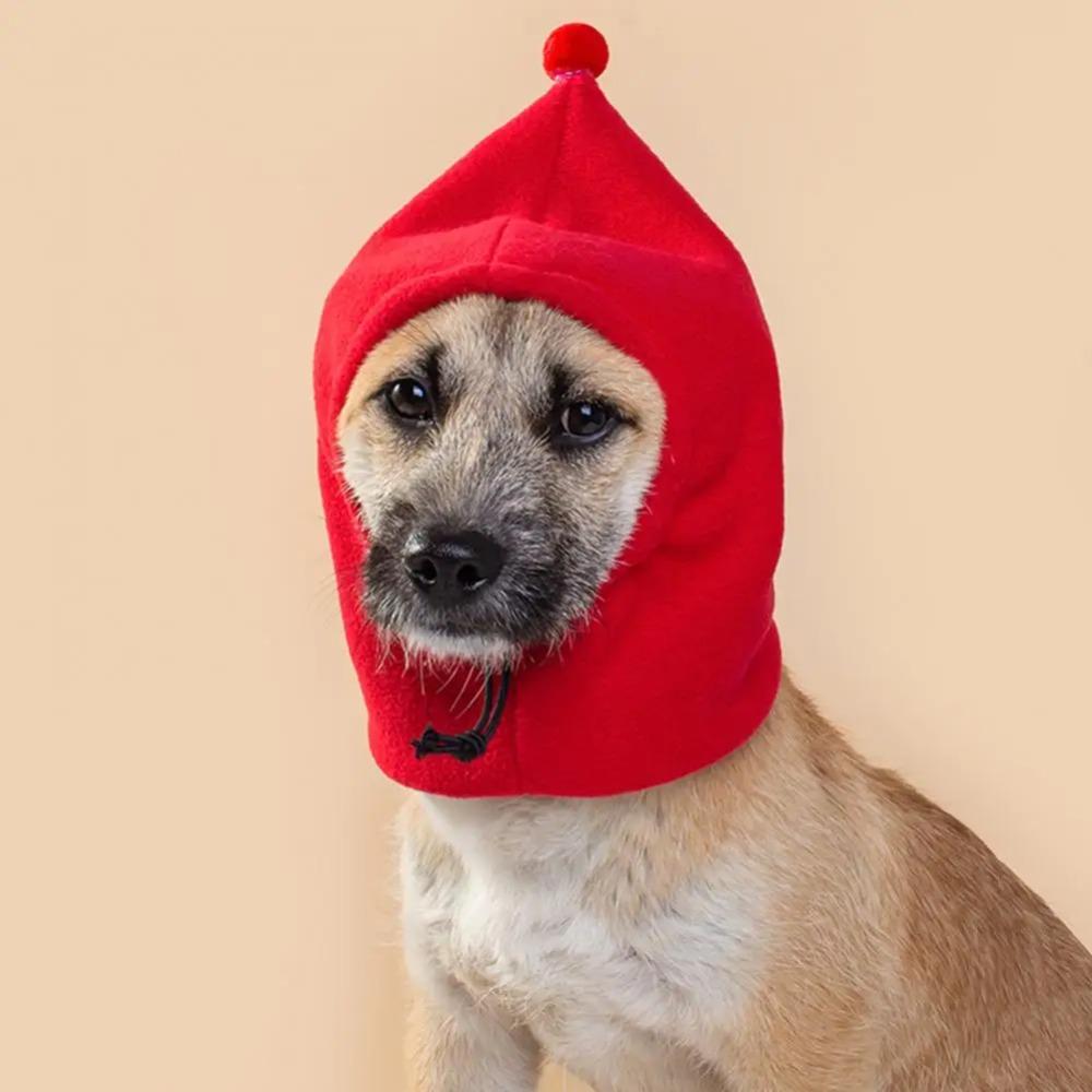 Drawstring Design Pet Cap Solid Color Pet Headgear Warm Dog Hat Dog