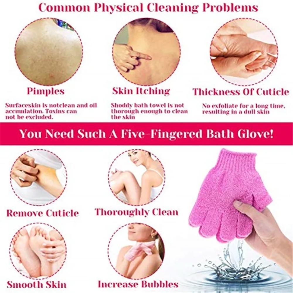 Five Fingers Bath Gloves Reversible Exfoliating Shower Body Scrub Gloves Cleansing Tools Bath Towel Bath Products Back Scrub