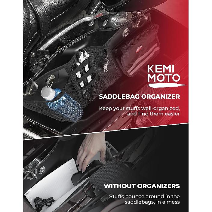 KEMIMOTO Motorcycle Saddlebag Organizers 2 Pack Compatible With Touring Models 2014-2024 2025 Street Glide Road King 2014- Road Glide Black Saddle