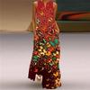 2024 Retro Printed V-Neck Sleeveless Maxi Dress with Pockets - Multicolor