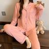 Niche casual pajamas women's spring long-sleeved solid color imitation cotton jacquard loose loungewear shell edge two-piece set