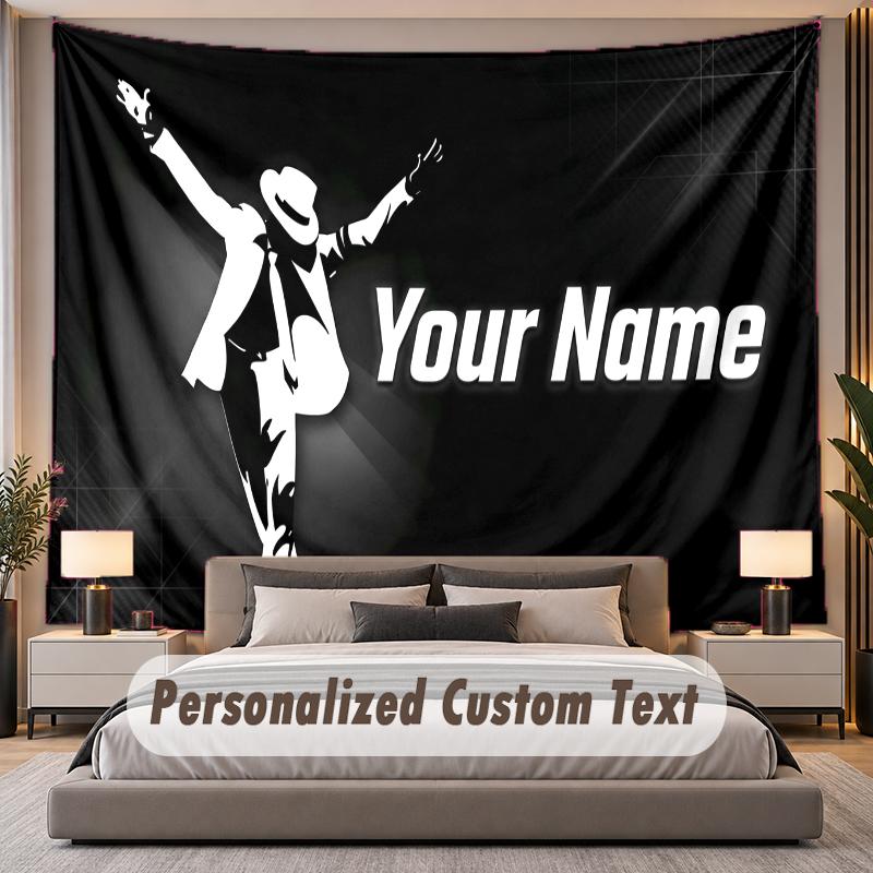 Custom Name Text Tapestry Michael Jackson Personalized Polyester Wall Tapestry For Bedroom And Room