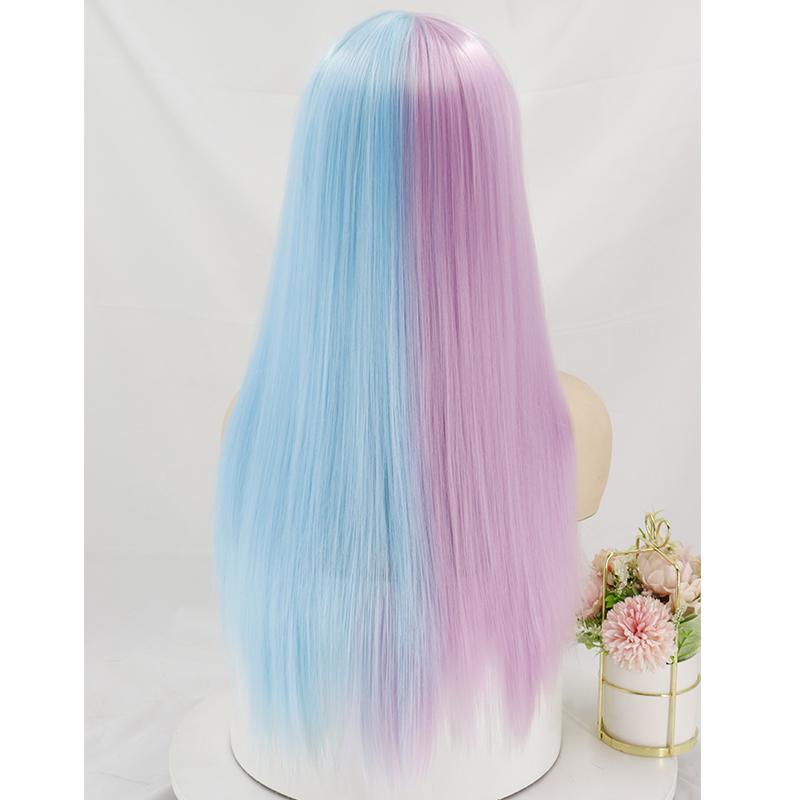 LISI HAIR Женская мода Длинный прямой полуцветный черный, красный, розовый, синий парик для косплея с челкой Длинный прямой парик из синтетического волокна