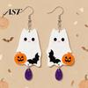 Lightweight Statement Earrings 1 Pair 2D Acrylic Halloween Dangle Drop for Women, Creative Earhook Pendants Spooky Ghost Cat Pumpkin Earrings,