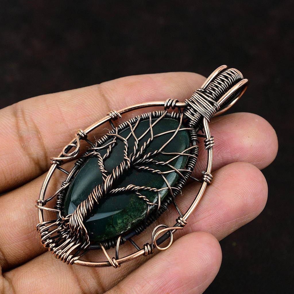 Кулон «Дерево жизни» с кровавым камнем, обернутый медной проволокой, дизайнерский кулон, драгоценный камень, кулон ручной работы, настоящее ювелирное изделие из кровавого камня, подарок для нее