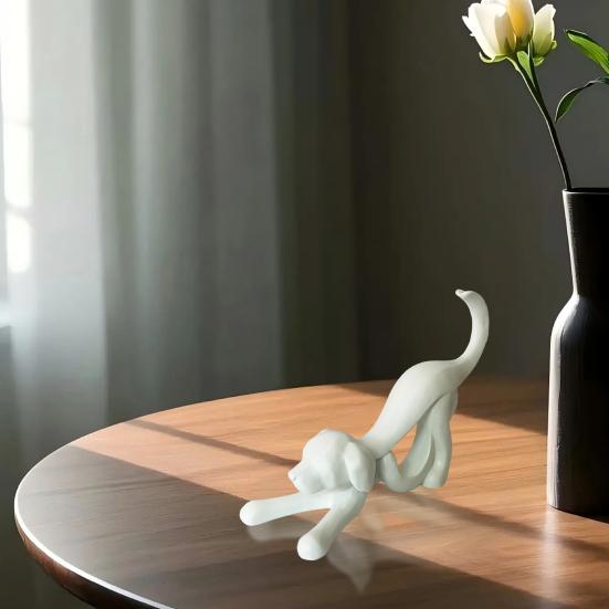 Абстрактная статуэтка собаки с лентой Белый щенок с лентой Полимерная фигурка Скульптура Украшение для дома и офиса