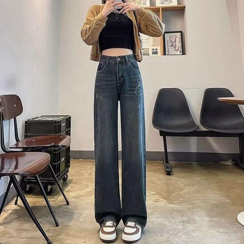 Retro High Waisted Wide Leg Jeans for Women In Autumn and Winter Straight Leg Jeans