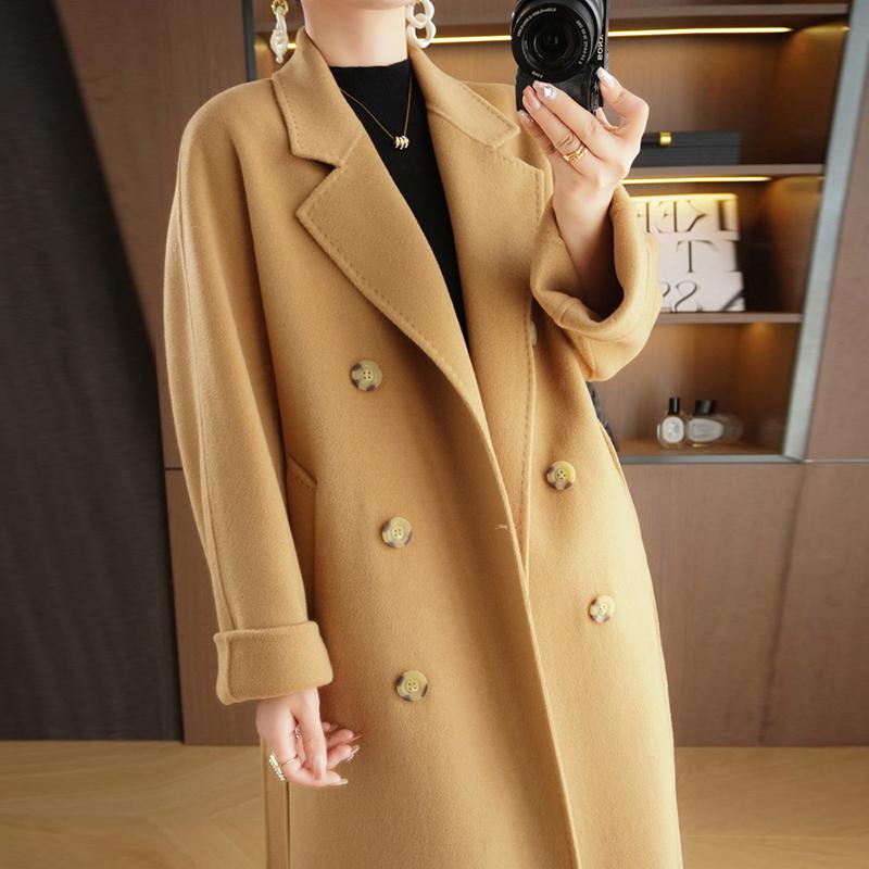 Женское пальто из 100% шерсти TIDENOVEL Осеннее шерстяное длинное пальто Ручной работы Пальто-бушлат Зимняя теплая шерстяная длинная куртка Пальто