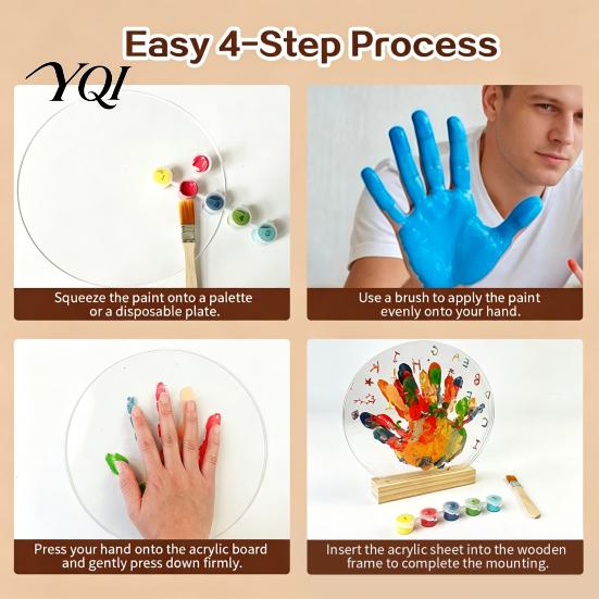 Easy Clean Painting Kit DIY Handprint Display Kit, Transparent Acrylic Panel And Wood Base Art Growth Record Memory Keepsake Project, Handmade