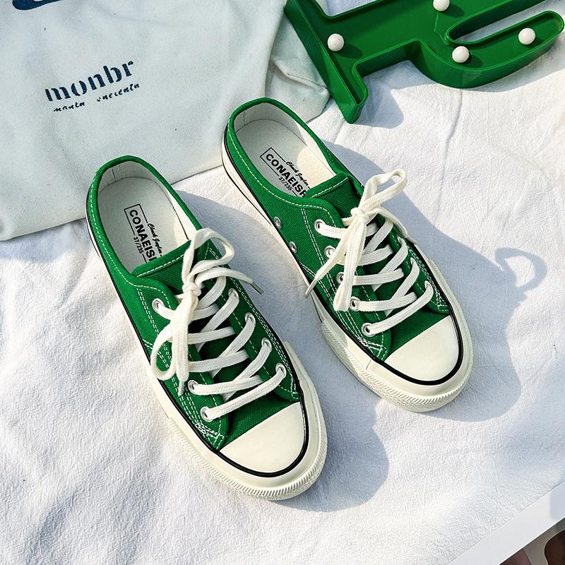 Полутапочки, парусиновая обувь, универсальные маленькие белые туфли для студенток, летняя корейская повседневная обувь, модная парусиновая обувь