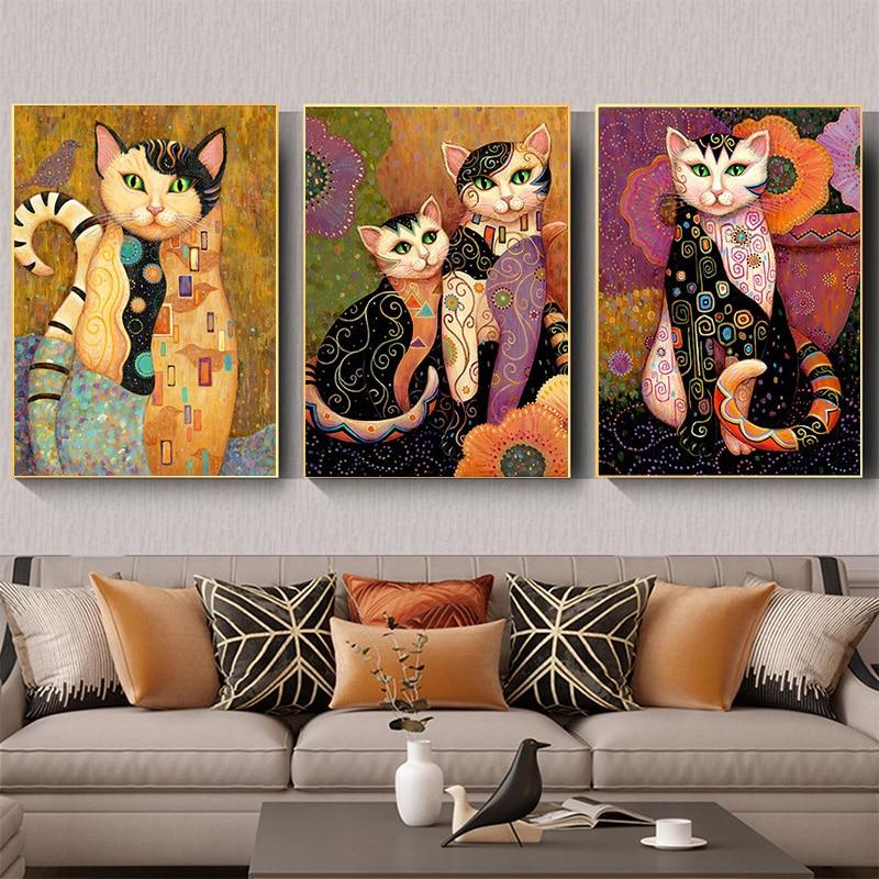 Густав Климт, Известные картины, Кошки, Искусство, Холст, Живопись, Абстрактные и милые животные, Ретро, ​​Фрески,