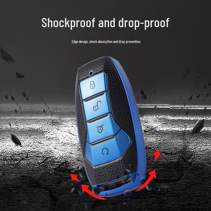 Чехол для ключей BYD: Текстура кожи премиум-класса, Полное покрытие, Противоударный чехол для Han, Max, Qin Pro, Song Plus/Key - Мужская версия