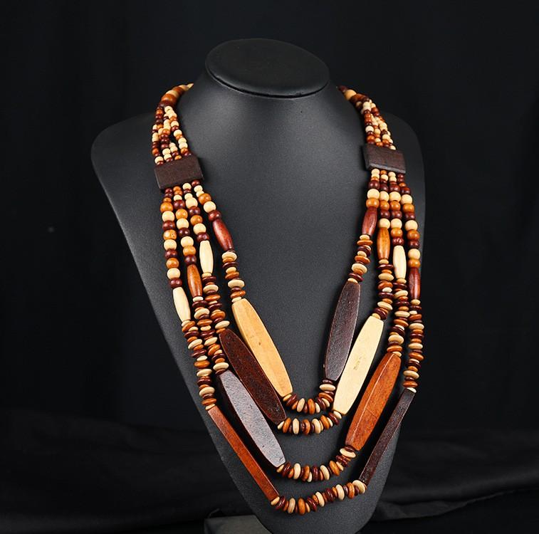 Bead Bohemian Wooden Handmade Exaggerated Necklace Allmatch Necklace Jewelry Sweater Necklace Chain Personalized Holiday Accessories