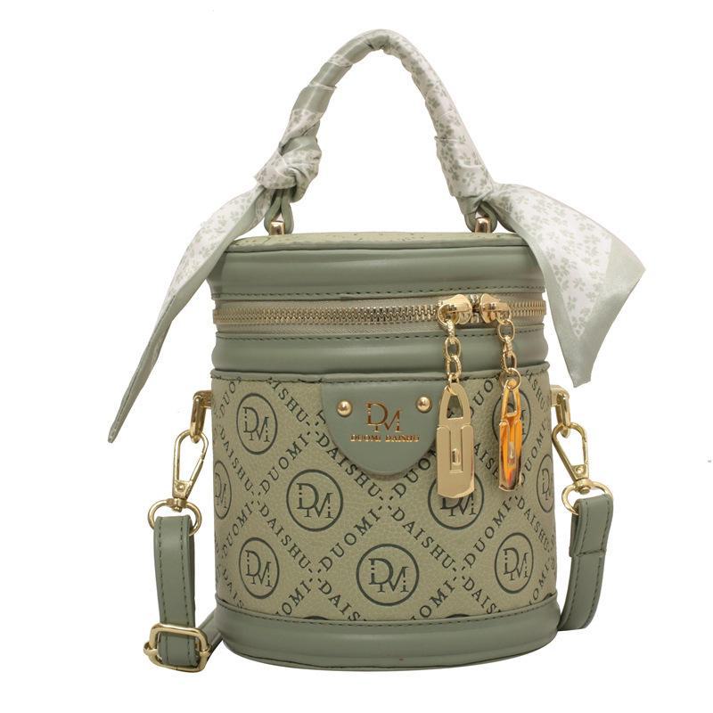 Autumn 2024 Trendy Women's Round Bucket Crossbody Bag: Solid Color, Textured, Hand-Held, and Stylish.