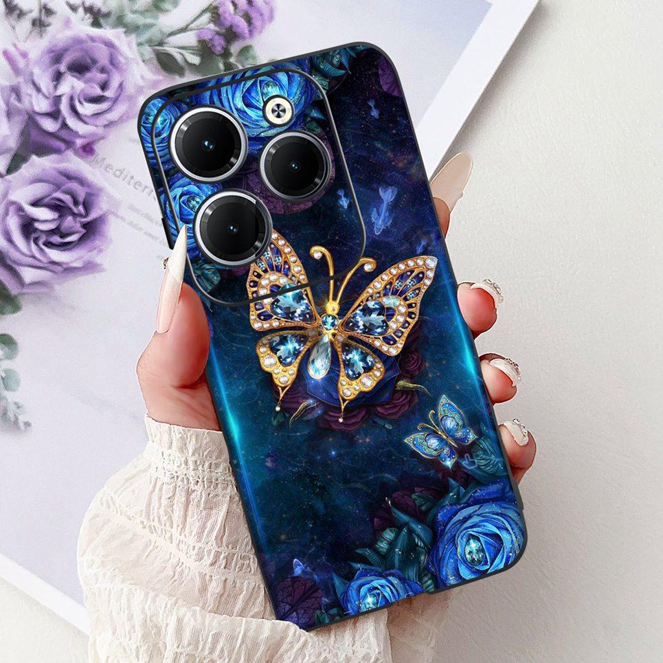 Чехол для Tecno Spark 20 Pro Plus Задний бампер Spark 20Pro 20C Цветная бабочка Цветок Рисунок Чехол для телефона Черный Мягкий силикон