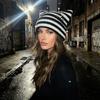 Thickened Knitted Striped Hat Polyester Warm Hat Cute Cat Ear Beanie  Daily Wear