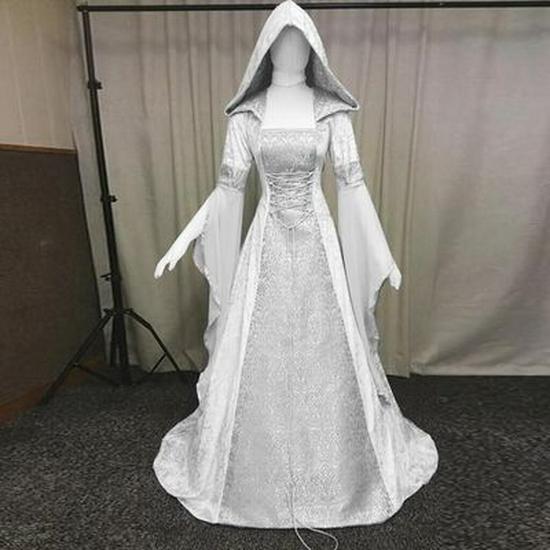 Women's Medieval Cosplay Wedding Dress with Hooded Design - 4 Colors Available